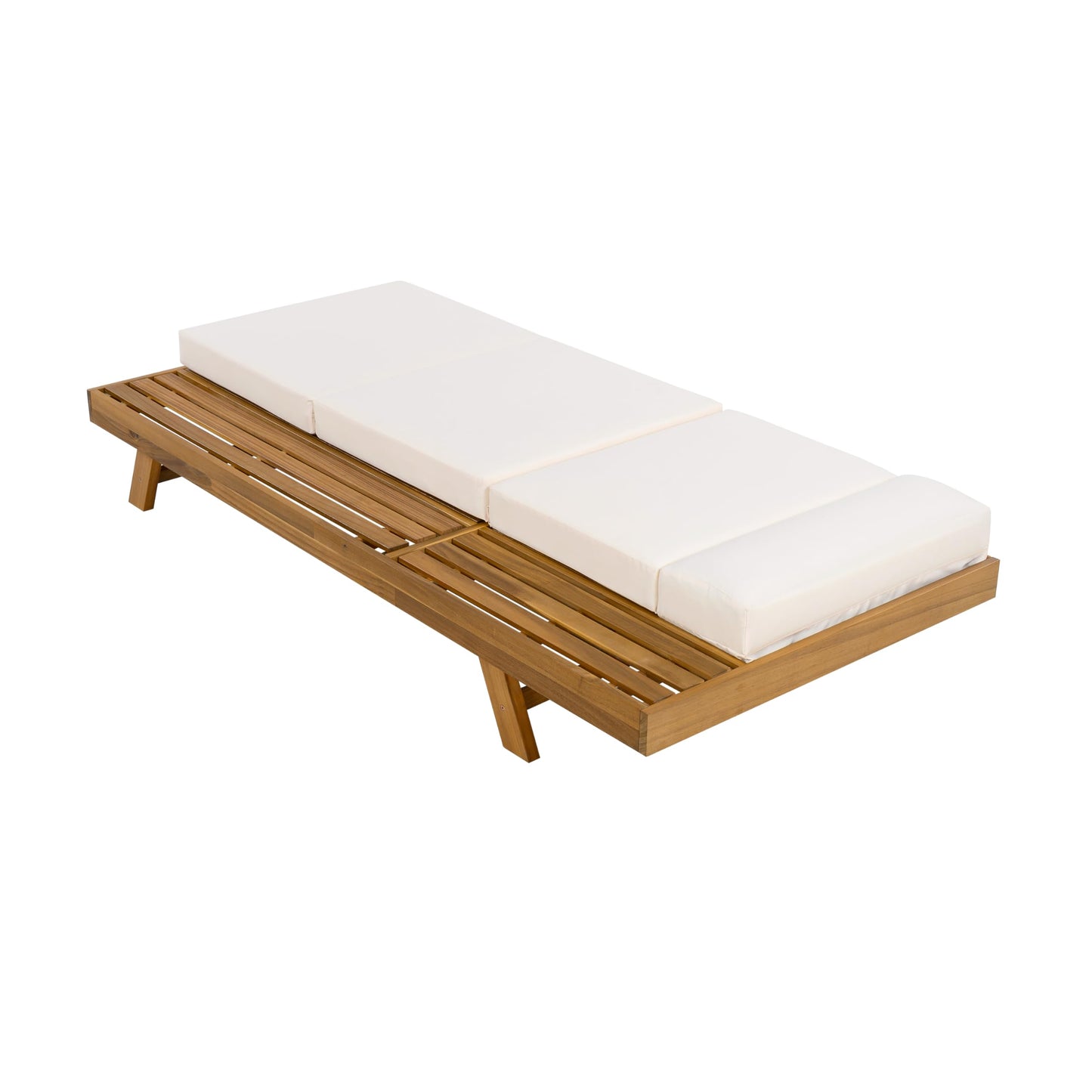 Christopher Knight Home Kayes Acacia Wood Chaise Lounge Chair Outdoor Set of 2, Poolside Sun Lounger Recliner, Patio Outdoor Chaise Lounge with 4'' Four-Folds Cushion, Teak+Cream