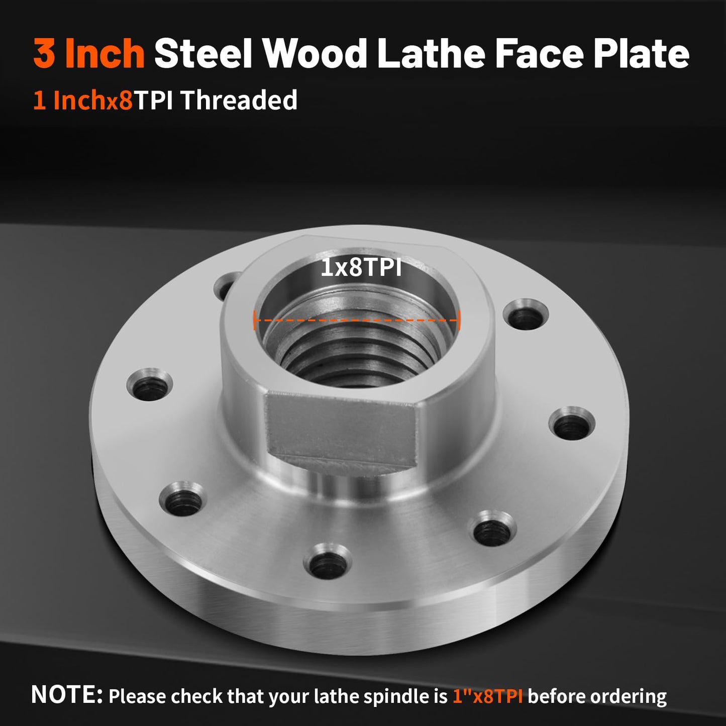 HAowosi 3" Steel Wood Lathe Faceplate,Faceplate for Wood Lathe,Lathe Face Plate Fit for 1" x 8TPI Spindle without Screwchuck