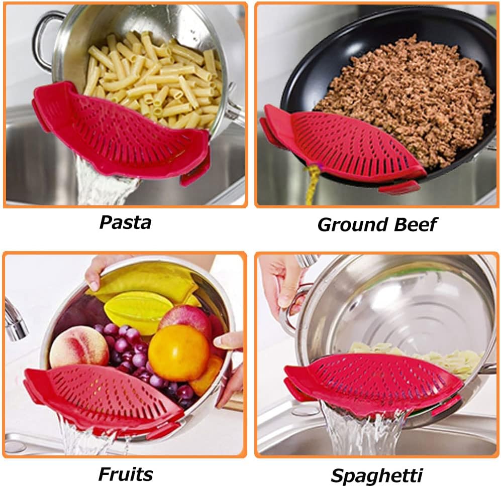 YEVIOR Clip-On Strainer for Pots and Pans, Hands-Free Silicone Food Strainer for Spaghetti, Fits All Bowls and Pots