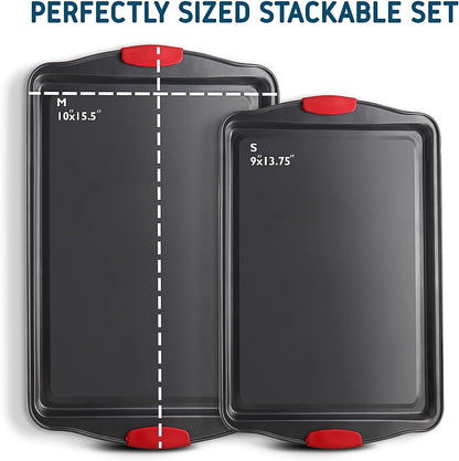 Baking Sheet Set - 2-Piece Cookie Sheet Set with Silicone Handles, Nonstick Steel Baking Pans