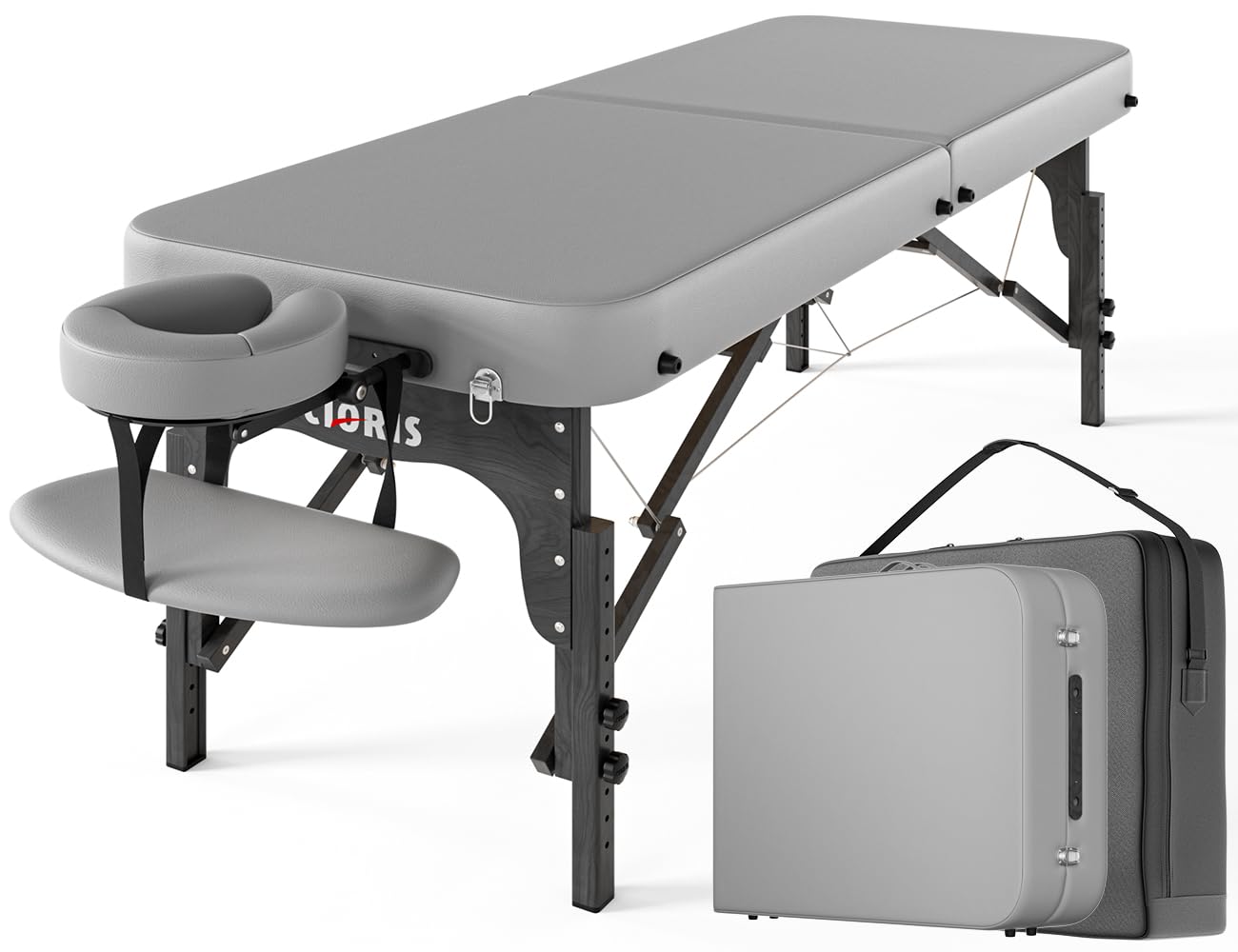 CLORIS 84" Professional Massage Table Portable Reinforced Wooden Leg 2 Folding Lightweight Spa Salon Tattoo Massage Bed Height Adjustable Hold Up to 1100LBS with Carrying Bag Grey
