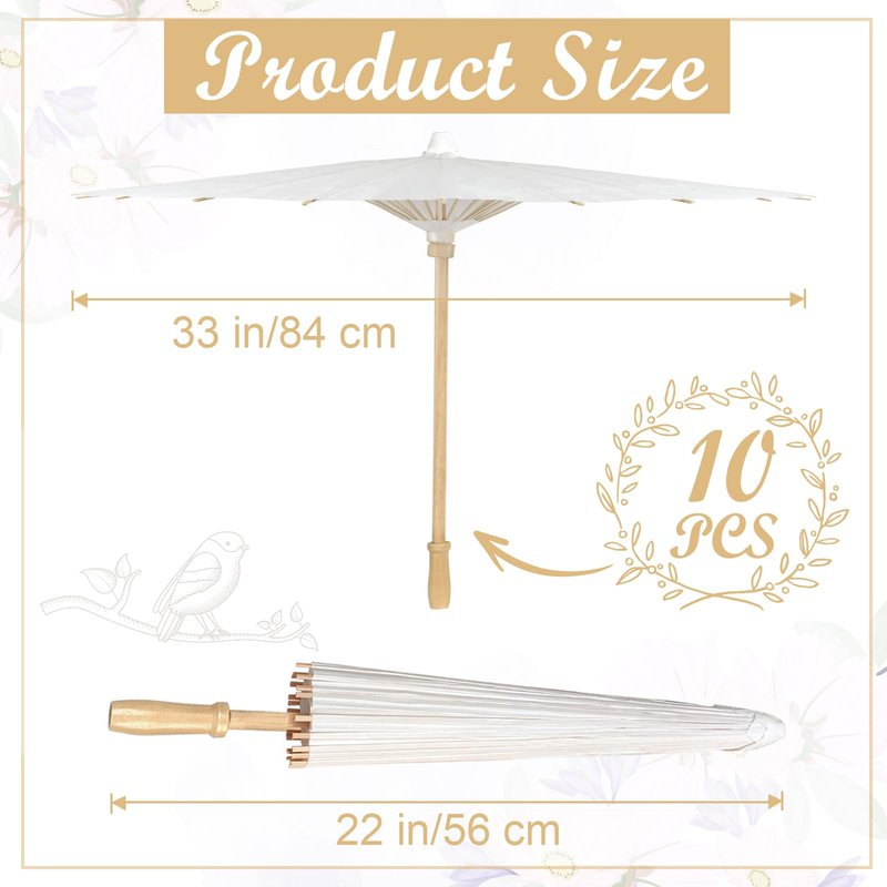 Zealor 10 PCS 33 Inches White Paper Umbrellas, Oiled Chinese & Japanese Style White Parasols, White Paper Parasols Umbrellas Bulk for DIY Painting, Wedding, Bridal Party, Ceiling Decoration