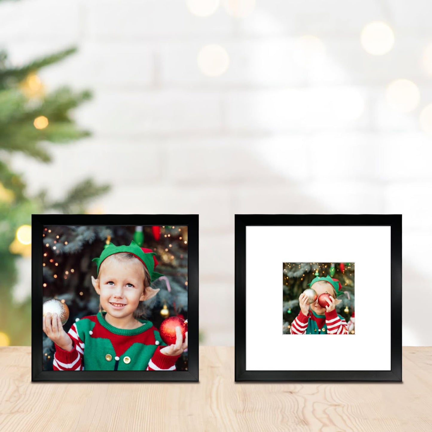 BSRHOME 10x10 Picture Frame Set of 9, Display Pictures 8x8 with Mat or 10x10 without Mat, Multi Collage Gallery Square Photo Frames for Wall or Tabletop,Black