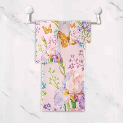 Set Set 3, 1 1 1 ALAZA Chic Iris Purple Flowers and Yellow Butterflies Bath Towel Luxury Decorative of Bath Towel Hand