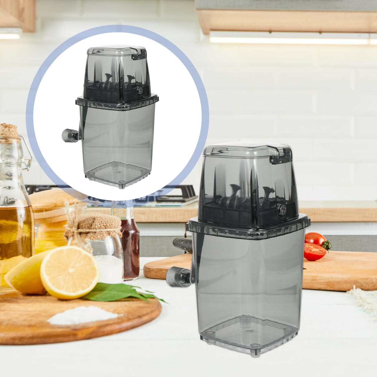 HOOTNEE Portable Hand Crank Ice Crusher Manual Ice Cube Chopper for Home Kitchen Bar Tool 9.44X6.10X4.52In Transparent Cover Design for Shaved Slush Drinks