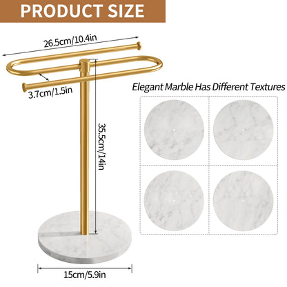 STWWO Countertop Towel Stand Free Standing with Marble Base, S-Shape Hand Towel Stand for Bathroom Stainless Steel Rust-Proof, Hand Towel Holder Standing for Kitchen Vanity Countertop (Gold)