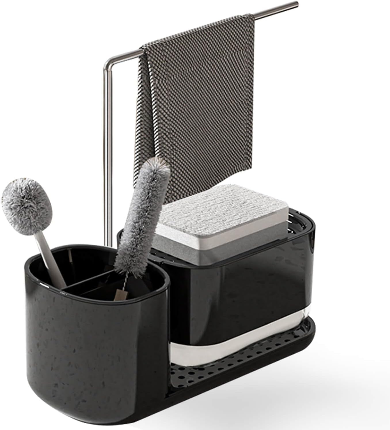 Kitchen Soap Dispenser Set with Tray and Sponge Holder, 3-in-1 Kitchen Sink Countertop Storage Organizer