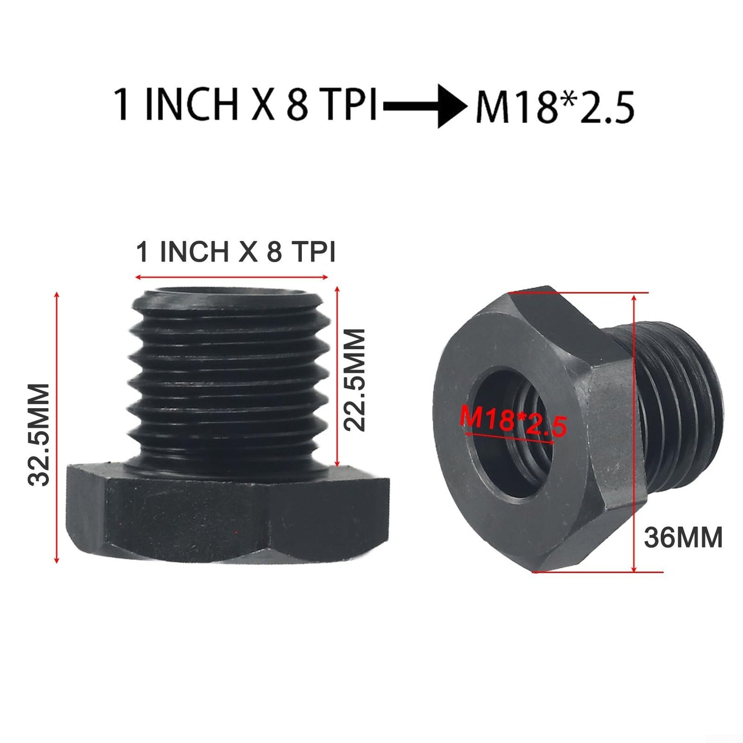 Wood Lathe Chuck Adapter, 18mmX2.5 To 1-8TPI, Lathe Headstock Spindle Adapter, Woodworking Lathe Chuck Thread Converter For Metal Or Wood Turning, CNC Machining