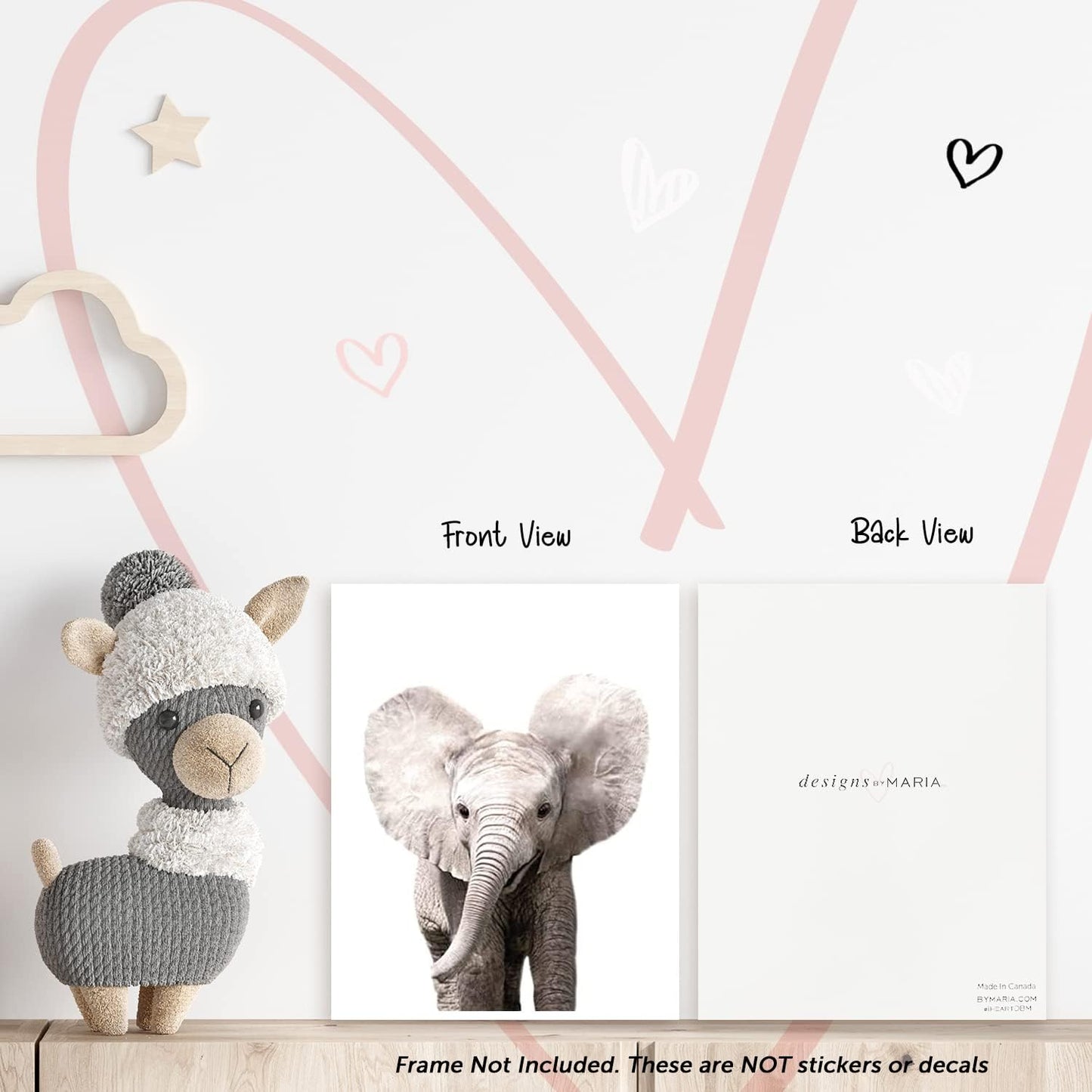 Safari Baby Animals Nursery Decor Art, Set of 4 UNFRAMED Wall Prints, 8x10