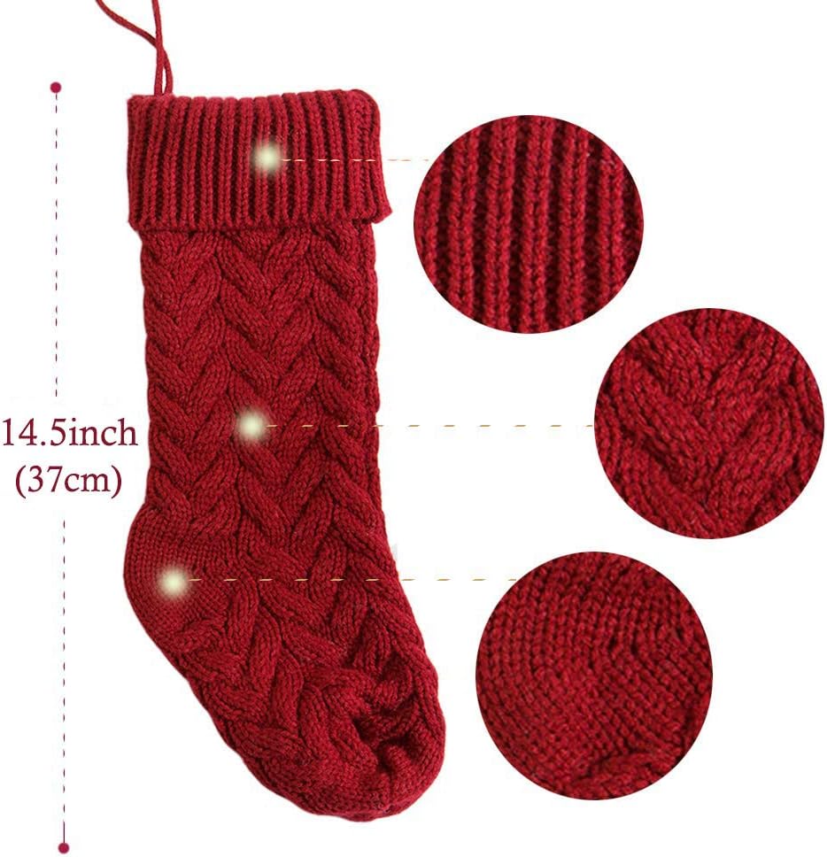 Set of 2 Crochet Knitted Christmas Stockings, Large 46CM Red White Cable Knit for Home Decor