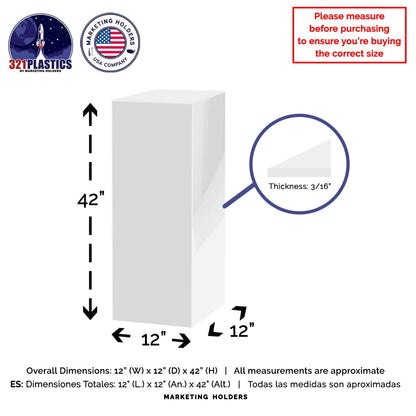 Acrylic Display Riser Box White Tall Acrylic Cube Pedestal Art Sculpture 12" x 12" x 42" No Lid One Piece Box Throne Pillar Stand Hollow Flower Tower for Weddings by Marketing Holders
