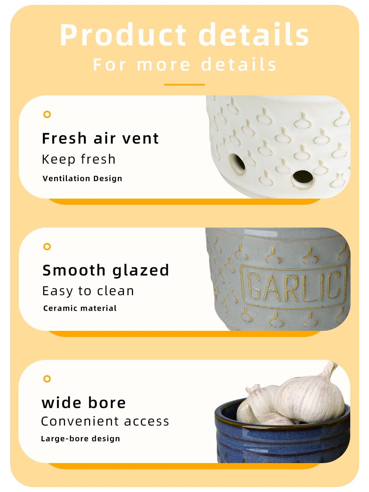 GDCZ Garlic Keeper with Lid, Ceramic Garlic Holder Storage Container to Keep Your Garlic Cloves Fresh Longer, 4.3 Inch (Grey)
