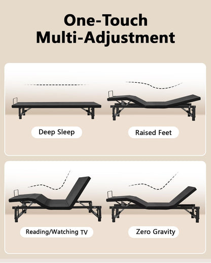 Mixcous King Adjustable Bed Frame Heavy Duty 750 lbs - Zero Gravity Electric Base with Wireless Remote for Back Pain Relief, Head & Foot Incline, Easy Assembly