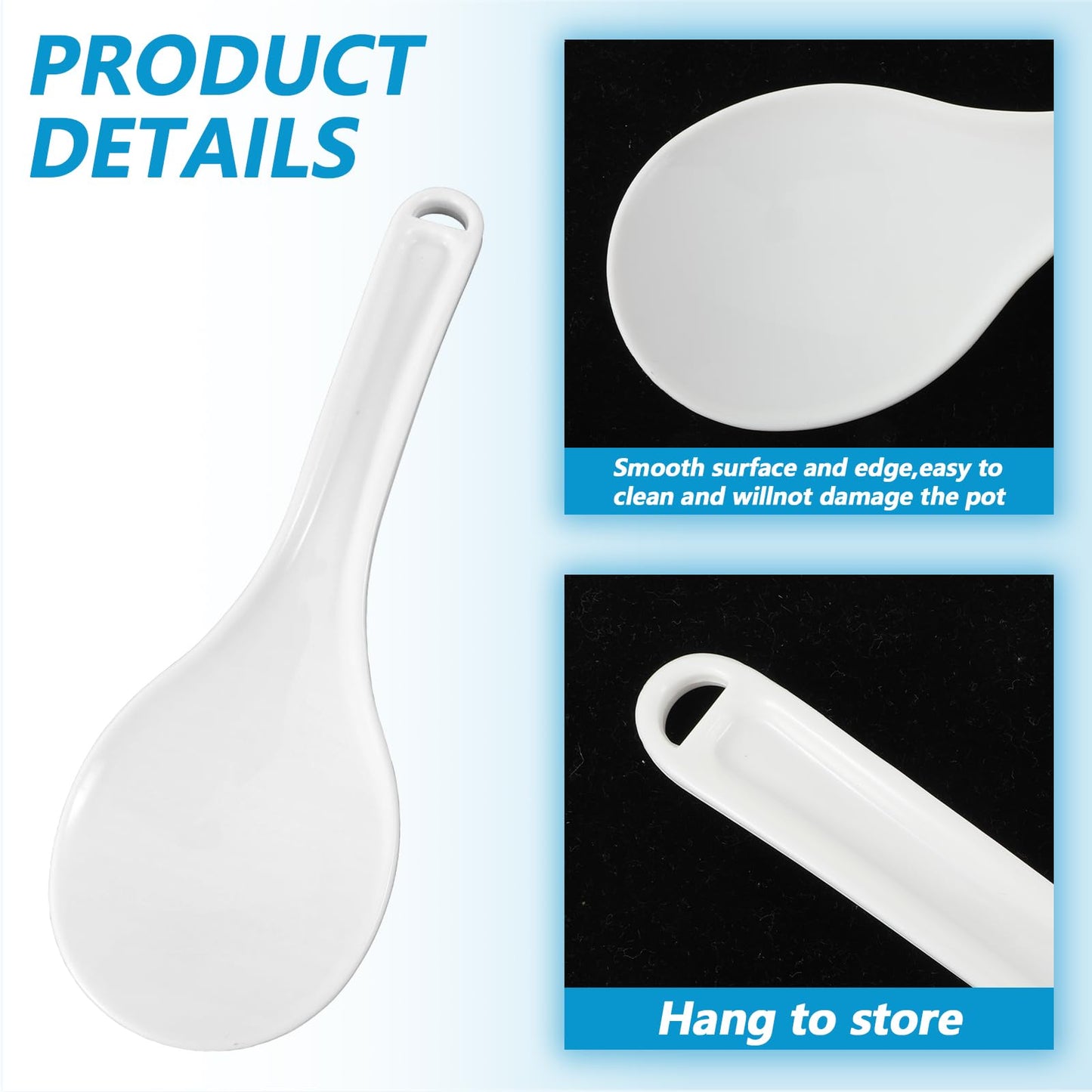 Mabor 2 PCS Rice Serving Spoon Plastic Non-Stick Rice Paddle White Cooker Spoon Spatula 7.68 Inch for Kitchen Restaurant Cooking Utensil