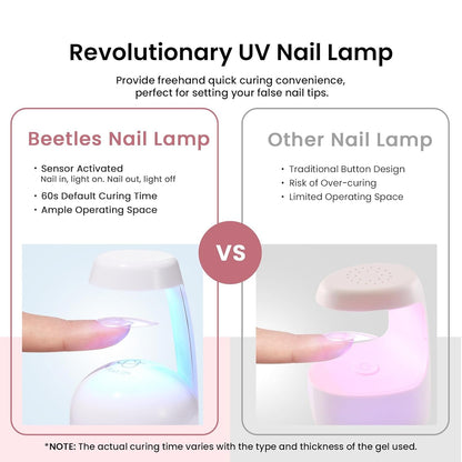 Beetles Gel Nail Kit Short Almond with Nail Dehydrator and Primer, 576Pcs Half Matte Etch-X Gel Nail Tips Solid Nail Glue Mini Nail Lamp Acrylic Nail Tips Easy DIY Nail Extension Set Gift for Women
