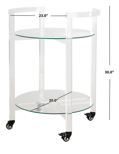 Safavieh Couture Home Jules Glam Clear Acrylic Glass Top 2-tier Bar Cart with Wheels
