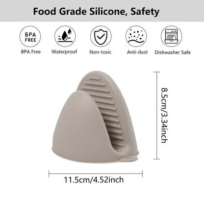 Silicone Oven Mitts Heat Resistant 3 Pair Mini Pot Pinch Grip- ChufanMomsil Short Cute Pot Holders Sets for Kitchen, Air Fryer, Baking, Small Silicone Rubber Oven Gloves Mittens, Khaki