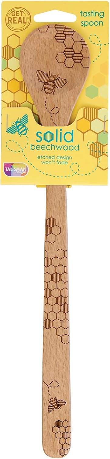 Talisman Designs Laser Etched Beechwood Tasting Spoon | Honey Bee Design | Cute & Functional Kitchen Tool | Decorative