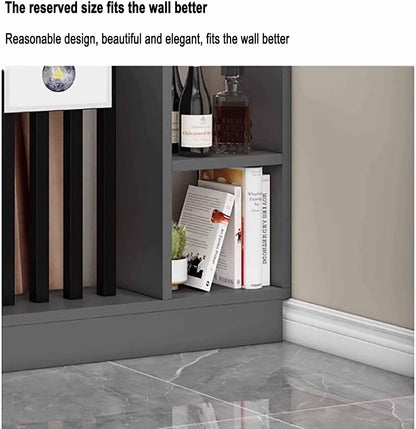 Wall Room Divider with Storage Shelves, Modern Freestanding Room Divider Screen, Open Room Wood Partition for Home & Office Decor (Grey + Black, 31.5" L x 9.5" W x 79.5" H)
