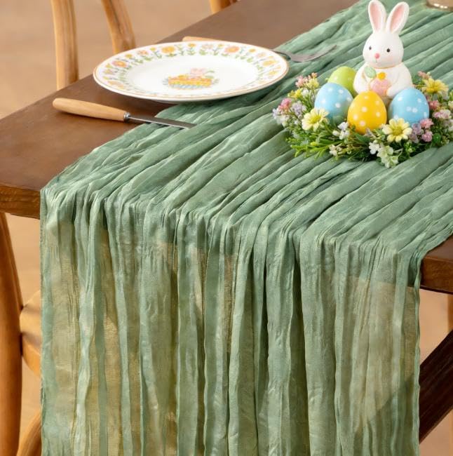 12pcs 22120 inches 10FT Sage Green Easter Spring Cheesecloth Table Runner Boho Gauze Table Runner for Spring Wedding