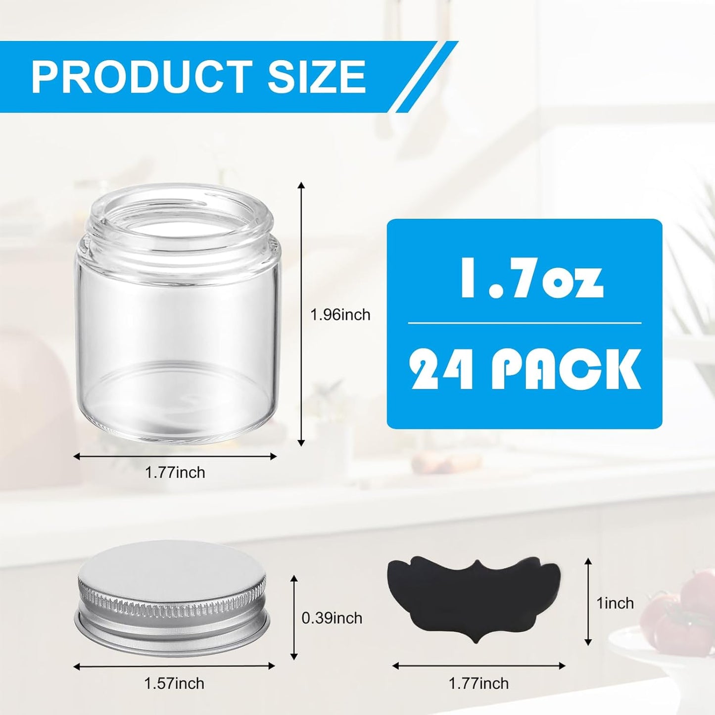 24 Pack Mini Mason Jars with Lids, 1.7oz Clear Round Glass Bottles, 24 Pcs Labels, Mini Spice Jars for Jam