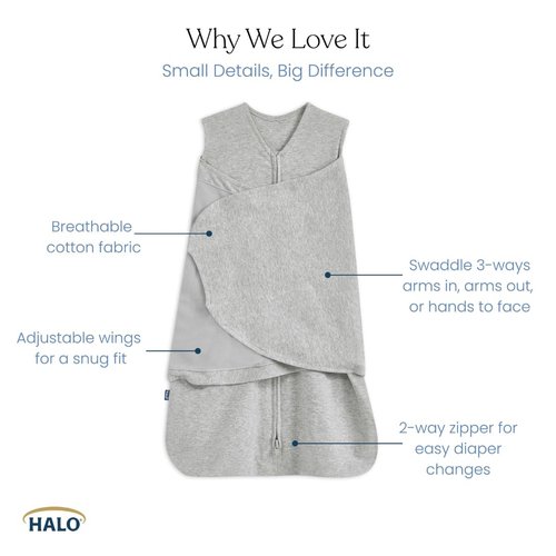 HALO 100% Cotton Sleepsack Swaddle - 3-Way Adjustable Wearable Blanket, TOG 1.5, Pink Floral, Small (3-6 Months)