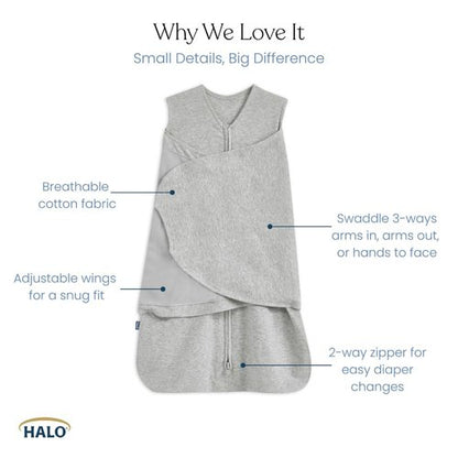 HALO 100% Cotton Sleepsack Swaddle - 3-Way Adjustable Wearable Blanket, TOG 1.5, Leaves, Newborn 0-3 Months