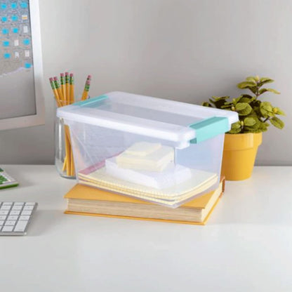 Sterilite Medium Clip Box, 4-Pack Stackable Small Storage Bin with Latching Lid, Clear Plastic Container for Office,