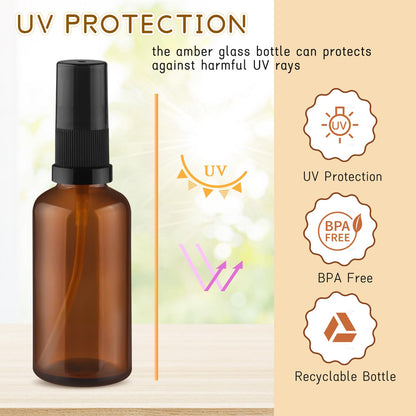 10 Pack Empty Amber Glass Pump Bottles Refillable Cream Lotion Bottles Travel Cosmetic Dispenser Bottle for Sample,Liton,Cream,Liquids Aromatherapy and More (50ml/1.7oz)