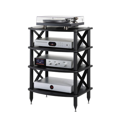 Pangea Audio Vulcan X Four Shelf Audio Rack Media Stand, and Components Cabinet Black
