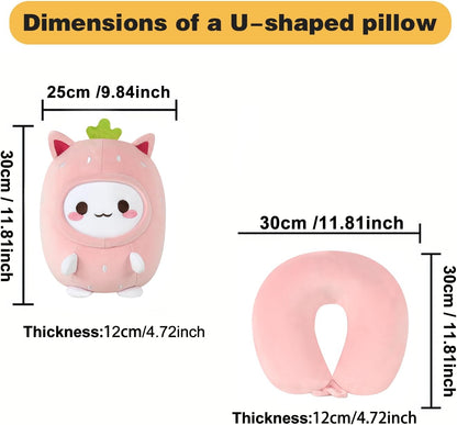 2-in-1 Kids Travel Pillow - Deformable Kids Neck Pillow for Traveling, Soft U-Shaped Pillow with Adorable Animal