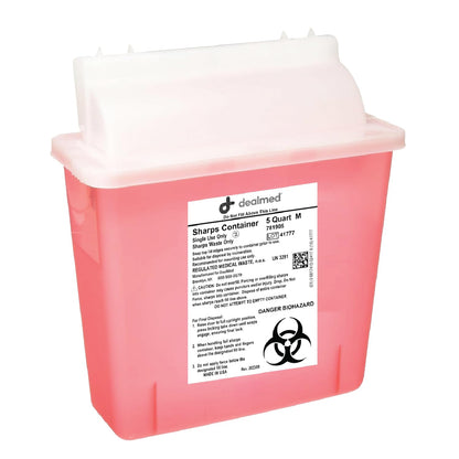 Dealmed Sharps Container 5 Quart Mailbox Lid, Professional Medical Needle Disposal, Puncture Resistant Container for Healthcare Facilities, Red (Pack of 2)