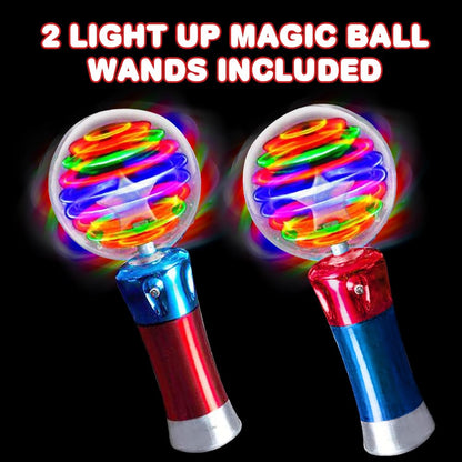 ArtCreativity 7.5 Inch Light Up Magic Ball Toy Wands for Kids, Set of 2, Flashing LED Wands for Boys and Girls, Thrilling Spinning Light Show, Batteries Included, Fun Gift or Birthday Party Favor