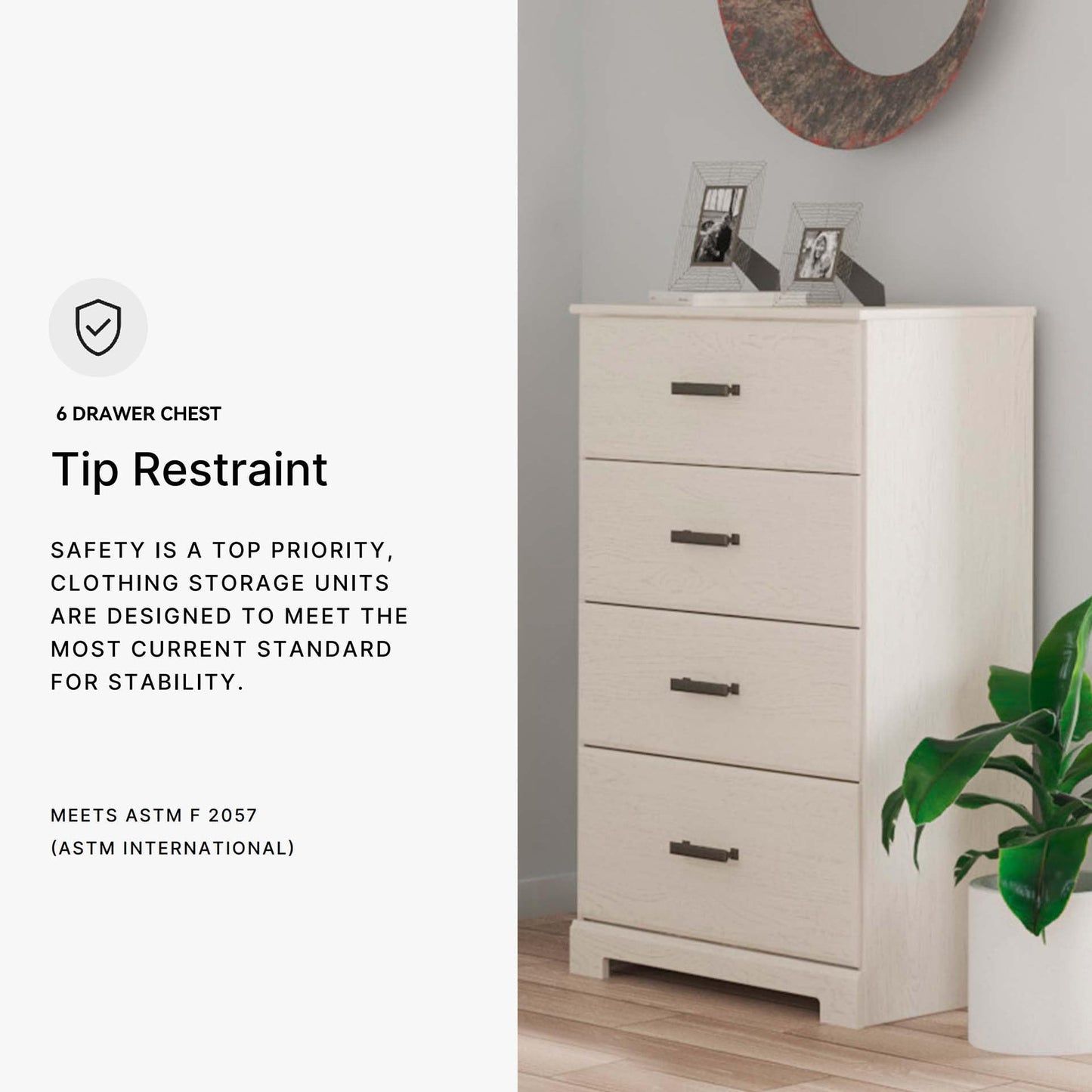 Signature Design by Ashley Stelsie Tall Dresser, White Chest with Four Smooth‑Gliding Drawers, Storage Furniture for Bedroom or Closet, 30.24" W x 46.34" H