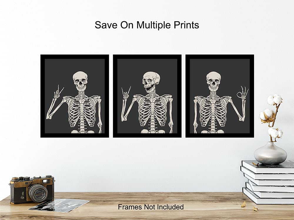 Skeleton Wall Art & Decor - Halloween Wall Decor - Gothic Home Decoration - Goth Room Artwork - Funny Skull Art - Pagan Gifts - Bedroom Dorm Man Cave - Men Boys Teens - Witchy Picture Poster Print