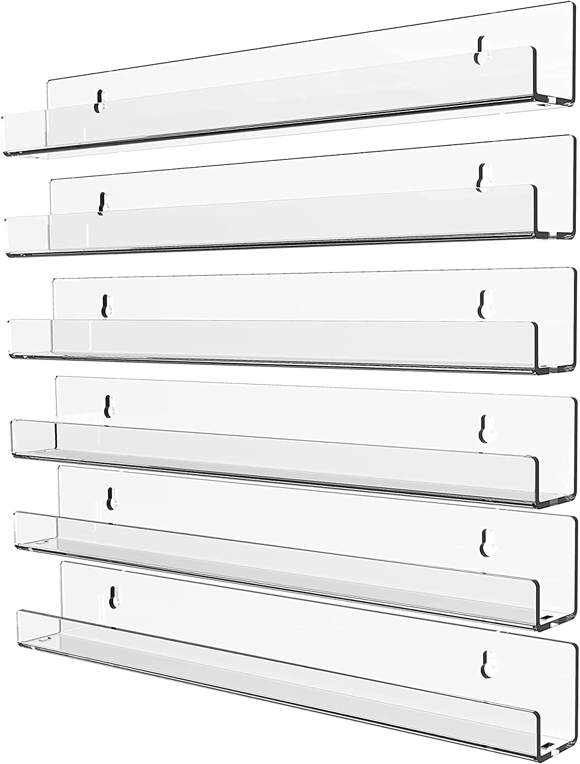 15" Shelf,Pack 6 Cq acrylic Invisible Clear Floating Bookshelf - Hanging Wall Mounted Display Shelf for Kids Room