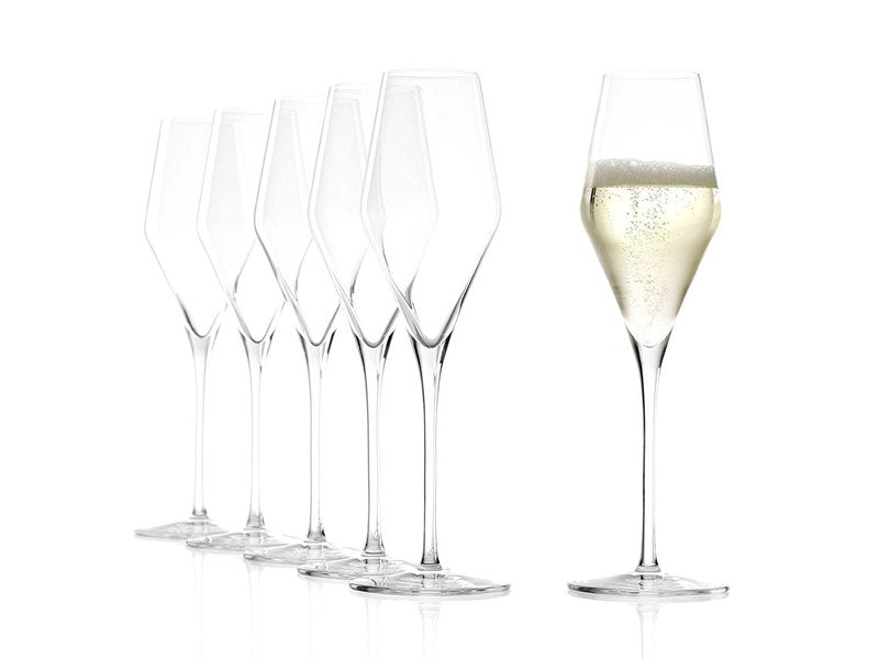 Stölzle Lausitz Champagne Glasses Quatrophil Set of 6, 9 3/4 oz – Champagne Flutes for Sparkling Wine & Prosecco – Crystal Glasses Made in Germany – Dishwasher & Shock Resistant