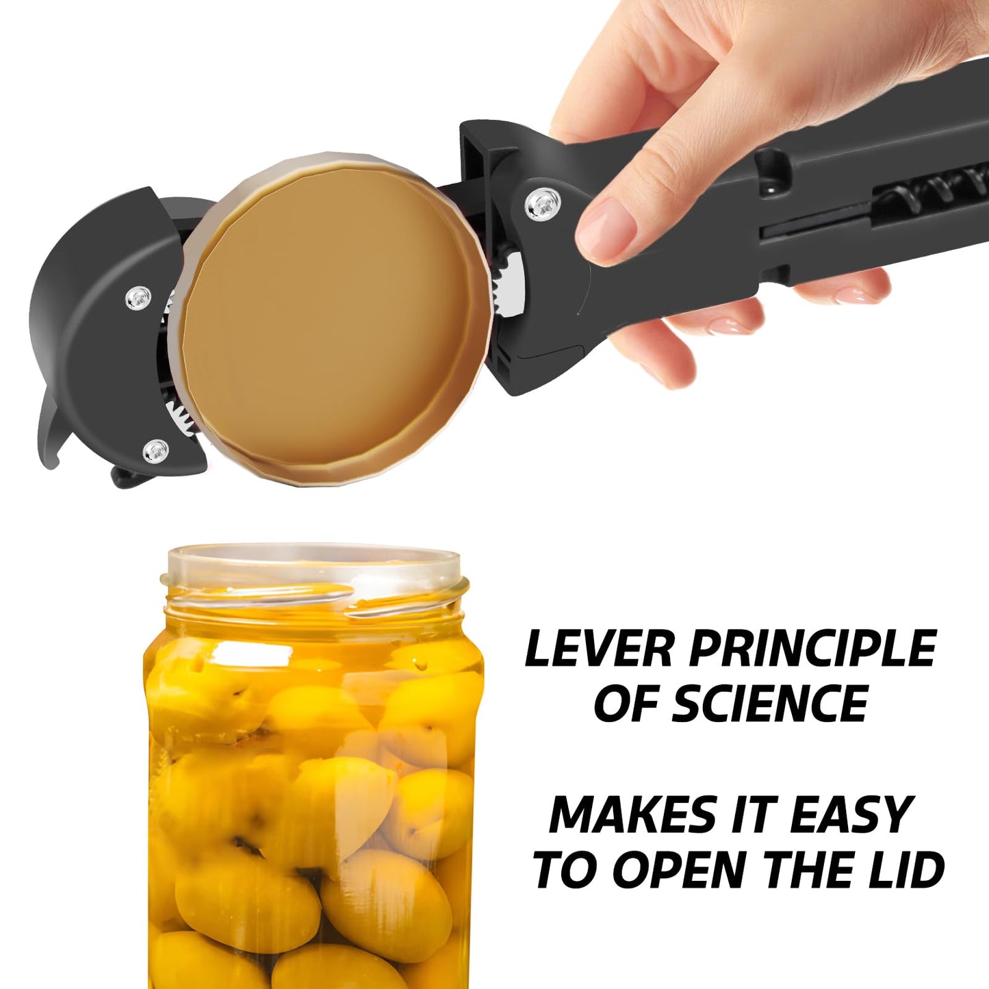 Banyaa 7 in 1 Jar Opener Bottle Opener and Wine Opener for Seniors with Arthritis, Weak Hands, Multi Retractable Magnetic Can Opener, Original Kitchen Lid Opener Tool (Black)