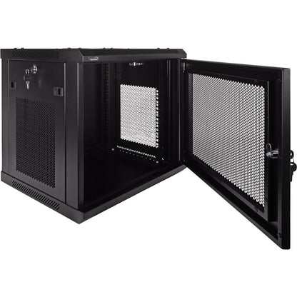 NavePoint 9U Server Rack Enclosure - 17.7” Deep, Wall Mount Network Cabinet with Locking Perforated Door, 19” IT Equipment Compatible, Network Rack, Removable Side Panels, Black
