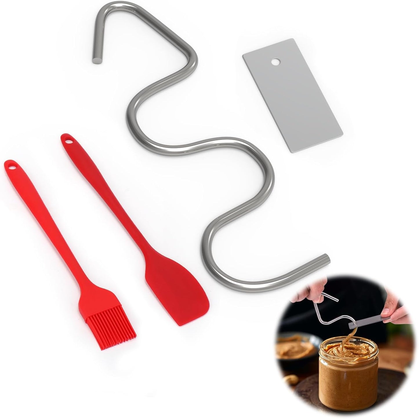 16 26 OZ 10 Vodolo Natural Peanut Butter Stirrer Tool,Nut Butter Mixer Kit Fits - Jars with Silicone Jar Spatula