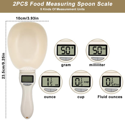 SEILETOO 2PCS Digital Measuring Spoon Scale, Adjustable Electronic Measuring Spoon with 2PCS Hooks, Digital Kitchen Scale Spoon with Removable Handle, for Cooking, Baking, Pet Food, Daily Meals