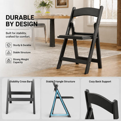 POWERSTONE Folding Chairs 8 Pack, Foldable Chair with Padded Seat, 330Lbs Capacity Lightweight Seat for Indoor Outdoor Office, Wedding, Party, Picnic, Events, Black Resin