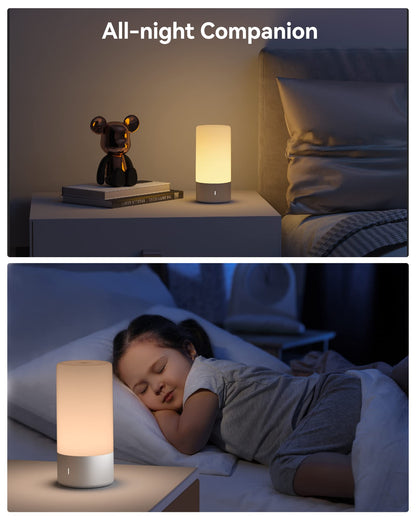 Touch Bedside Table Lamp, [Sleek Design & RGB Mode] 3 Way Dimmable Small Lamp for Bedroom, LED Lamp with Warm White Lights, Multi-Color Smart Nightstand Lamp for for Living Room Home Gifts