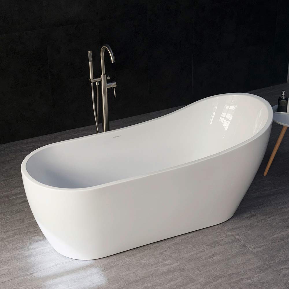 Woodbridge 67" Acrylic Freestanding Bathtub Contemporary Soaking Tub with Chrome Overflow and Drain, BTA1508-C,White