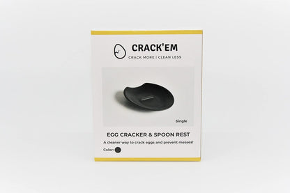 Crack'em Egg Cracker & Spoon Rest (Jet Black) - Perfectly Cracks Eggs & Contains Messes, Easy to Use