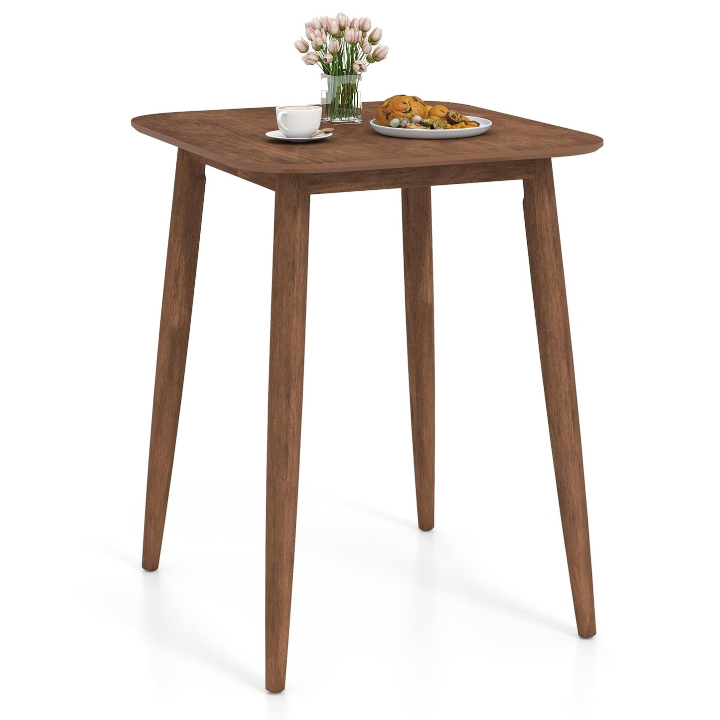 COSTWAY 36 Inch Counter Height Dining Table, Solid Rubber Wood Farmhouse Kitchen Table with Sturdy Pedestal Base, Walnut Finish