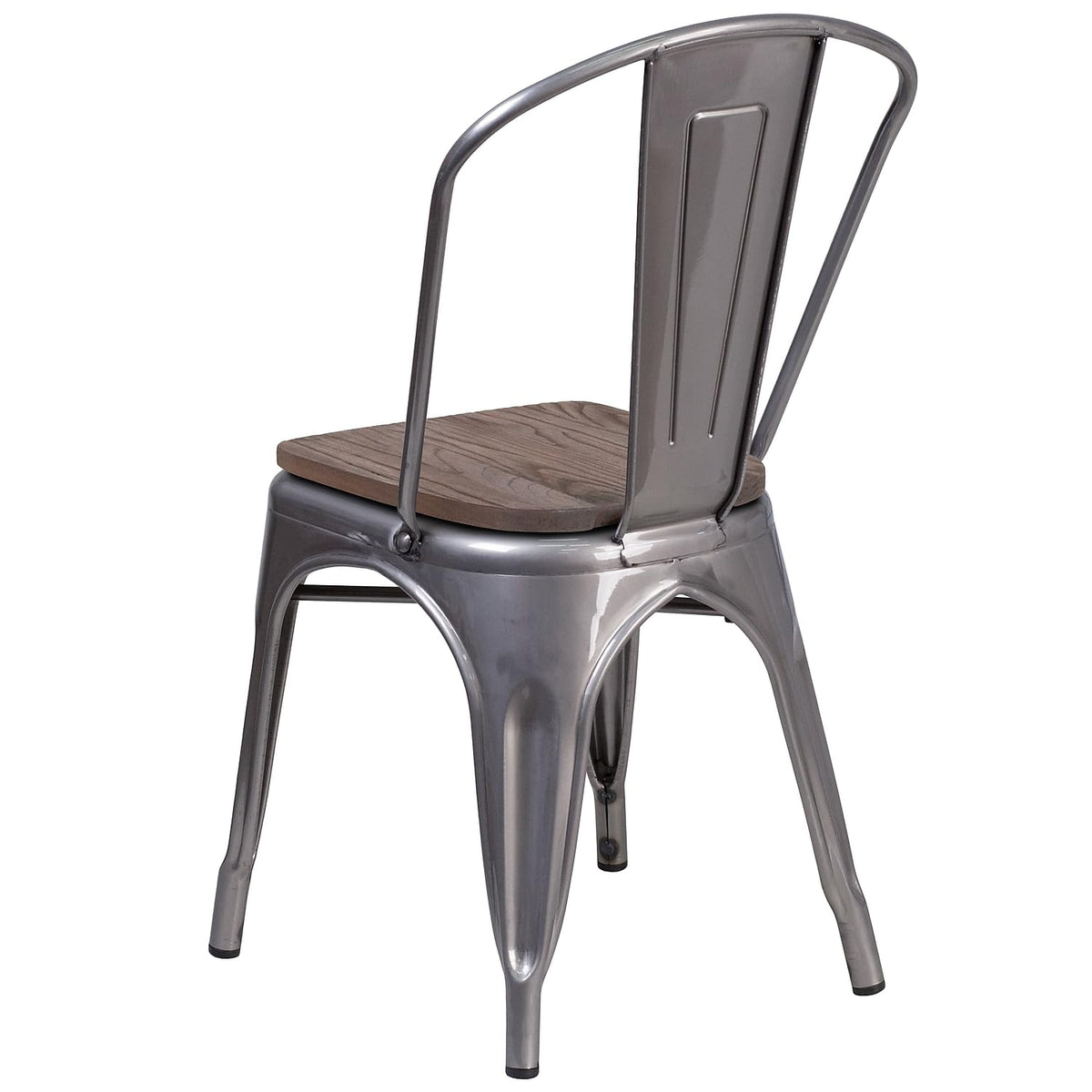 Flash Furniture Lincoln 4 Pack Clear Coated Metal Stackable Chair with Wood Seat