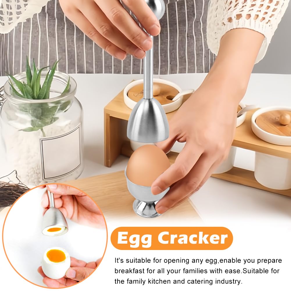 10PCS Egg Cracker Topper Cutter Set for Hard Boiled Eggs,With 4X Stainless Steel Egg Cups for Soft Boiled Eggs,4 X Egg Spoons,1 X Magnetic Egg Piercer,for Breakfast Kitchen Tool