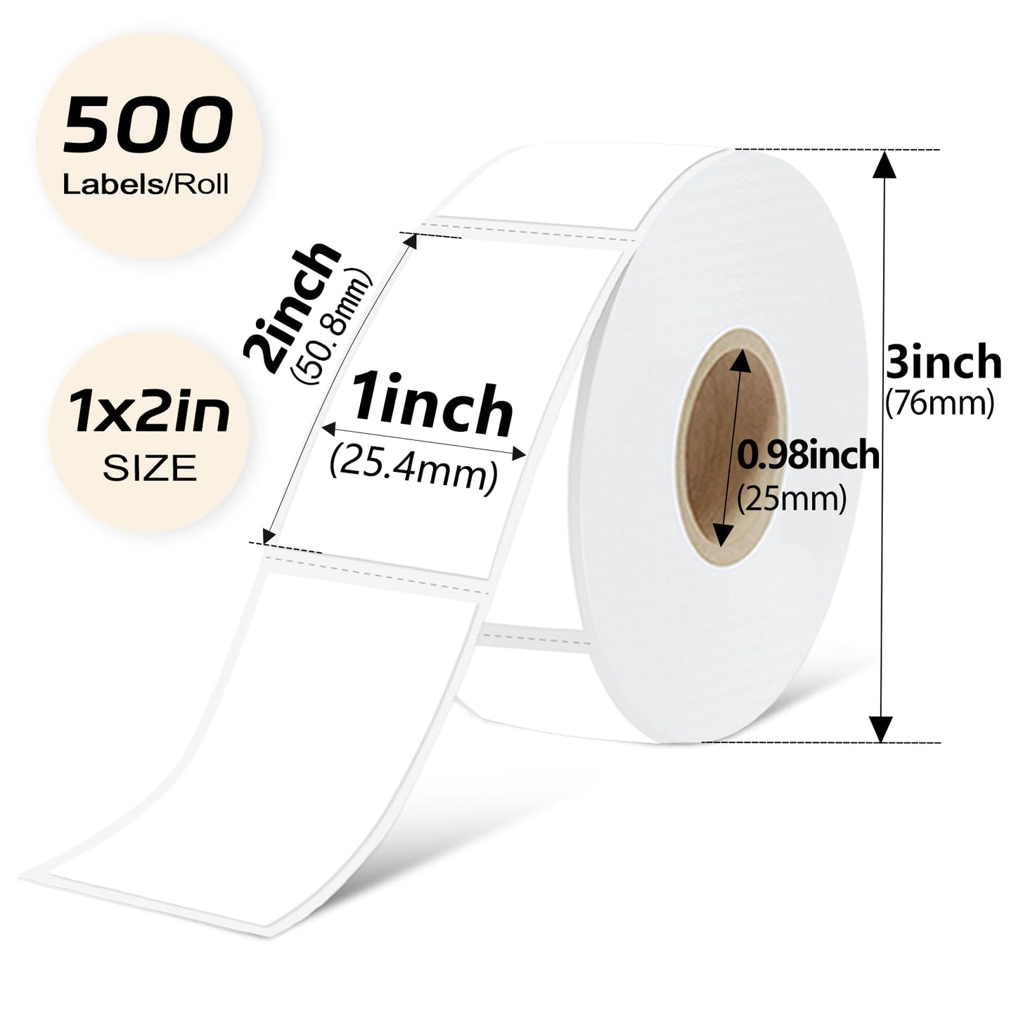PALAIBEIQI 1x2 Inch Thermal Labels,500PCS Rectangle Stickers,Waterproof Removable Blank Stickers for Address,Jars,Freezer Containers & Pantry Organization,White