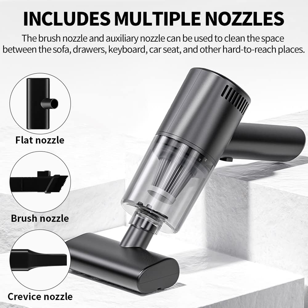Wireless Handheld Vacuum Cleaner, 6000Pa High Suction Power, Portable Cordless Device, Twin Turbine Motors, Black